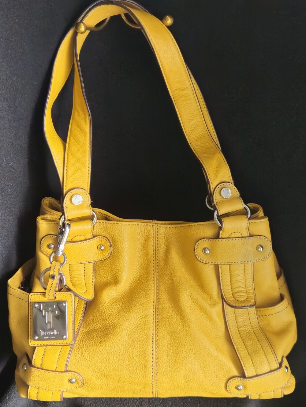 Tignanello Mustard Yellow Pebble Leather Shoulder Tote